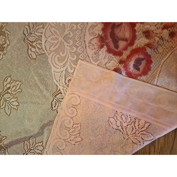Pink Lace Curtain Panel Attached Valance Sheer Roses Art Deco Style 80x60 - Picture 6 of 6